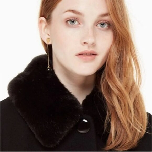 Kate Spade Faux Fur Collar Velvet Trim Black Wool Blend Coat 14 - Picture 4 of 8